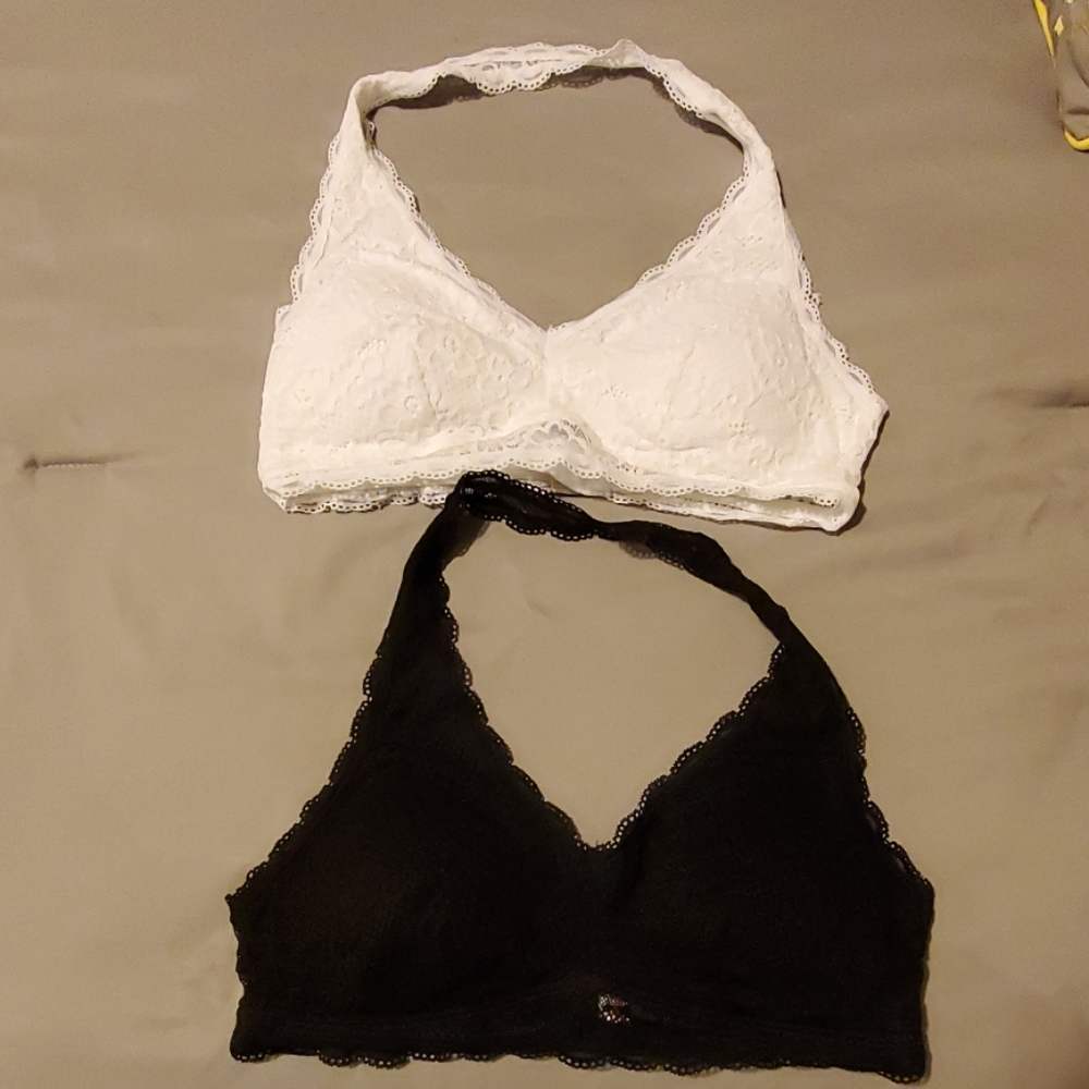 2 Lace Halter Bralettes black and white M